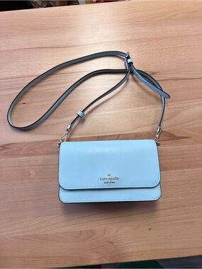kate spade light blue leather crossbody with gold hardware